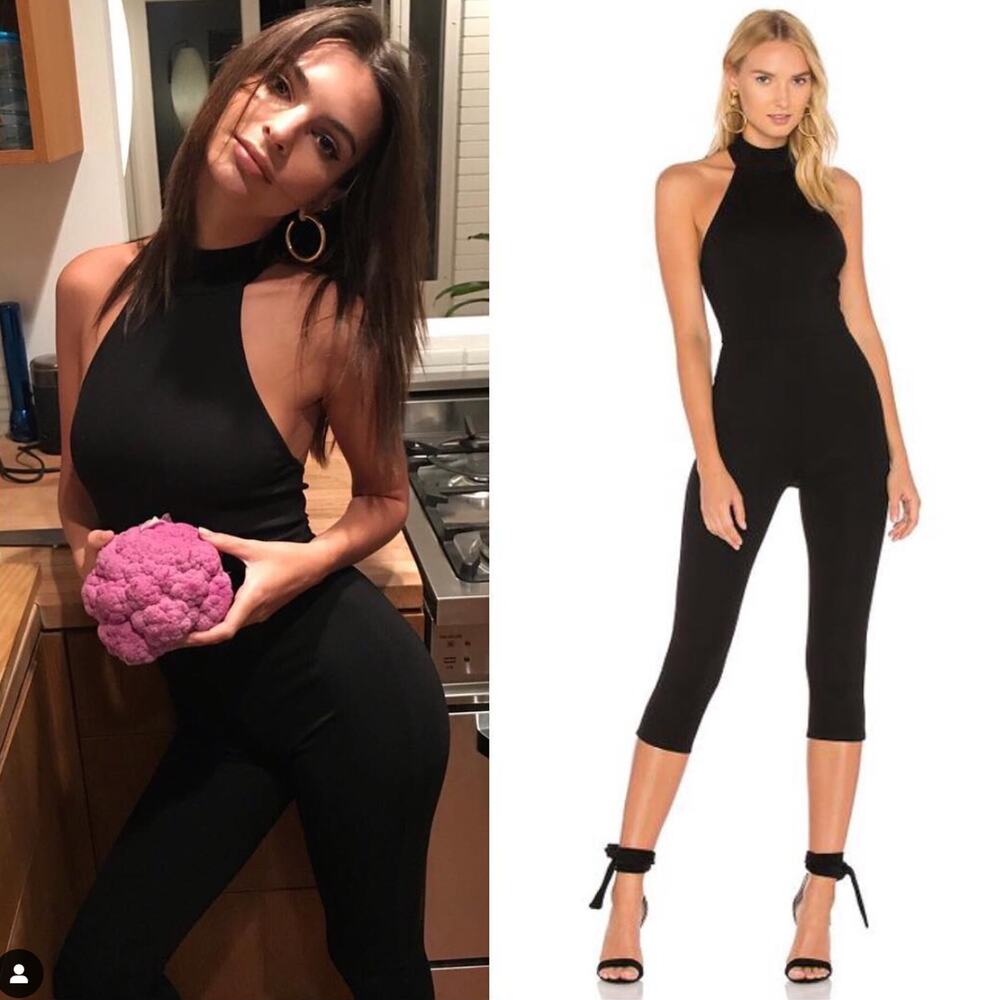 LPA Jumpsuit 377 Black Halter Open Back Sleeveless Bodycon Ponte Knit Sz‎ XS